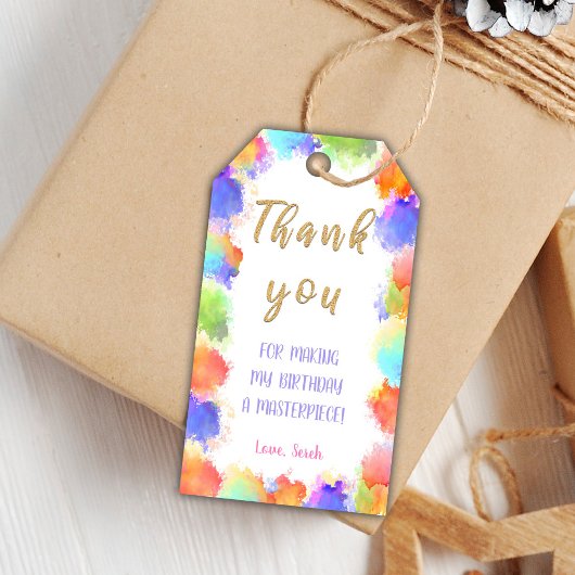 編集可能ガールズアートパーティーの好意ラベルカラフル ギフトタグ