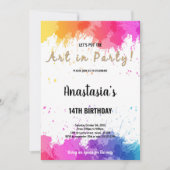 編集可能ガールズアートパーティーカードとブラシスプラッシュ 招待状 (正面)