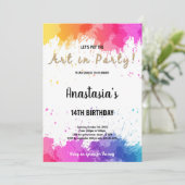 編集可能ガールズアートパーティーカードとブラシスプラッシュ 招待状 (スタンド正面)