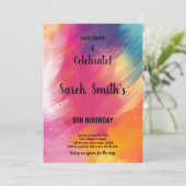 編集可能ガールズアートパーティーカード(カラースプラッシュ付き) 招待状 (スタンド正面)