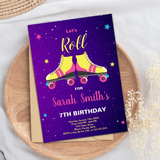 編集可能ガールズスケートパーティー招待状 招待状
