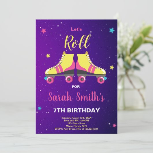 編集可能ガールズスケートパーティー招待状 招待状 (スタンド正面)