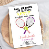編集可能ガールズスポーツパーティーカードとラケット 招待状