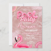 編集可能ガールズピンクプールパーティー誕生日 招待状 (正面)