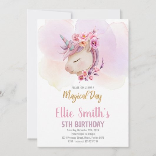 編集可能ガールズマジカルパーティーカード(金ゴールド付き) 招待状 (正面)