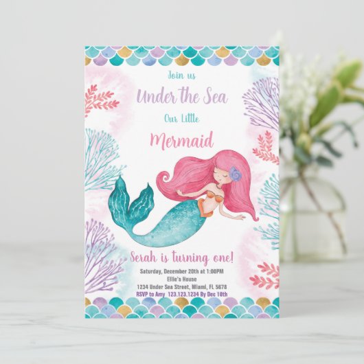 編集可能ガールズ海テーマパーティーカードとStarfis 招待状 (スタンド正面)