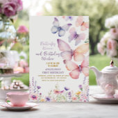編集可能ガールバタフライ誕生日招待状 招待状