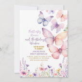 編集可能ガールバタフライ誕生日招待状 招待状 (正面)
