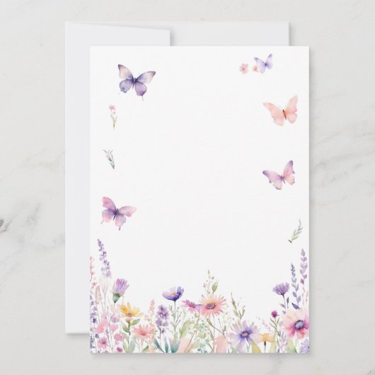 編集可能ガールバタフライ誕生日招待状 招待状 (裏面)