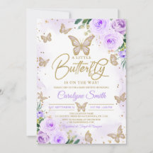 編集可能ガールパープルバタフライベビーシャワー
