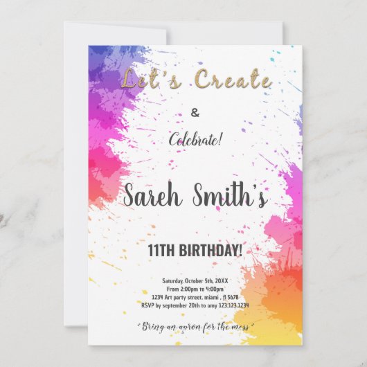 編集可能キッズアートパーティーありがとう招待状カード 招待状 (正面)