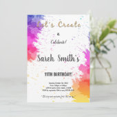 編集可能キッズアートパーティーありがとう招待状カード 招待状 (スタンド正面)