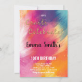 編集可能キッズアートパーティーカードとレインボースプラッシュ 招待状 (正面)