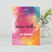 編集可能キッズアートパーティーカードとレインボースプラッシュ 招待状 (スタンド正面)