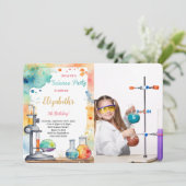 編集可能キッズサイエンスバースデーパーティーの写真 招待状 (スタンド正面)