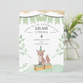 編集可能キツネ誕生日招待状 | 森林動物 招待状 (スタンド正面)