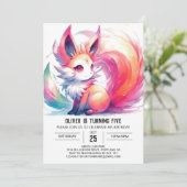 編集可能キツネ誕生日 招待状 (スタンド正面)