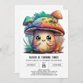 編集可能キノコ子供の誕生日招待状 招待状 (正面/裏面)