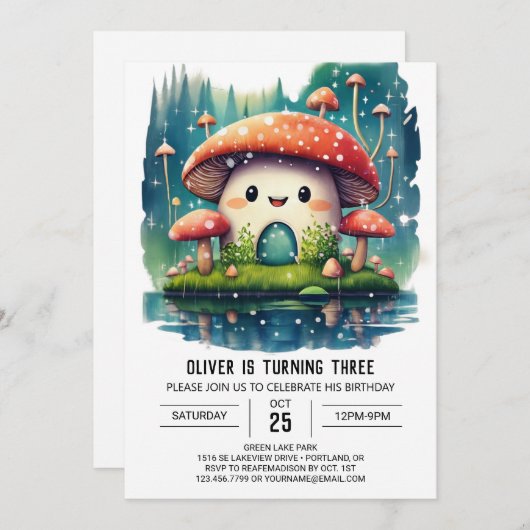 編集可能キノコ王国誕生日 招待状 (正面/裏面)