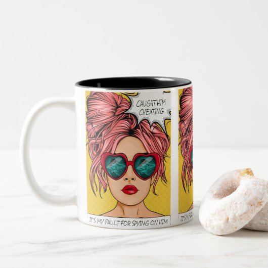編集可能キャッチ彼の不正行為のアーポップ・アートのト ツートーンマグカップ (ドーナツ)
