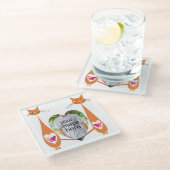 編集可能キャットラブハート-カスタム文字デザイン ガラスコースター (アングル)