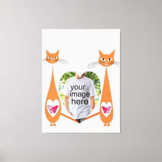 編集可能キャットラブハート-カスタム文字デザイン キャンバスプリント (正面)