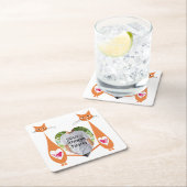 編集可能キャットラブハート-カスタム文字デザイン スクエアペーパーコースター (インサイチュ)