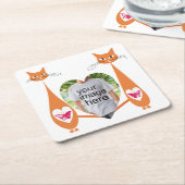 編集可能キャットラブハート-カスタム文字デザイン スクエアペーパーコースター (アングル)