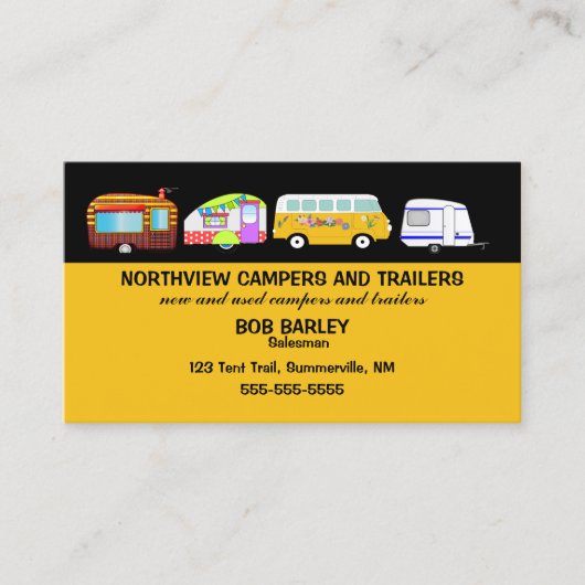 編集可能キャンパーとトレーラーの販売 名刺 (正面)