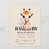 編集可能キリン赤ちゃんシャワー女の子ベビシャワー 招待状 (正面/裏面)