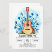 編集可能クラシカルギターボーイ誕生日 招待状 (正面/裏面)