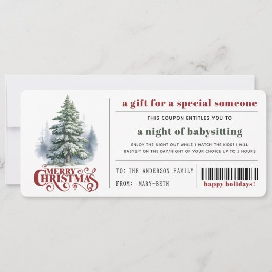 編集可能クリスマスギフトクーポン証明書 カード (正面)