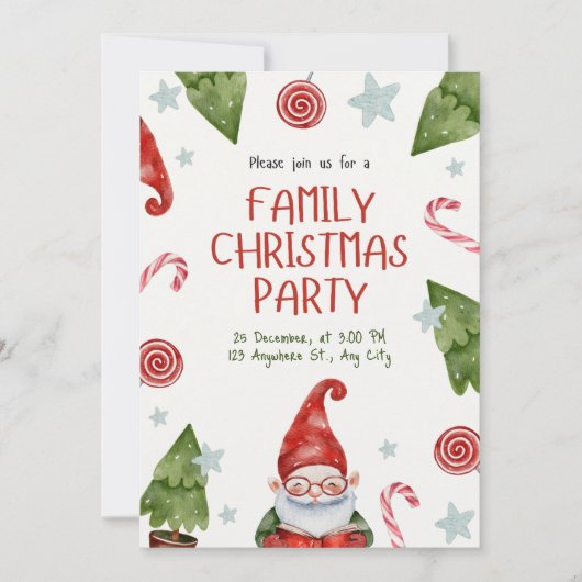 編集可能クリスマスファミリーホリデーパーティファミリー 招待状 (正面)