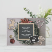 編集可能クリスマスホリデーベビーソノグラム妊娠 案内状 (スタンド正面)