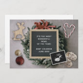 編集可能クリスマスホリデーベビーソノグラム妊娠 案内状 (正面/裏面)