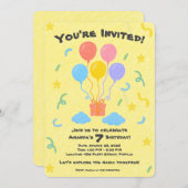 編集可能クレヨンスタイル – バルーンバッシュ誕生日 招待状 (正面/裏面)