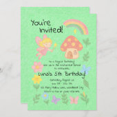 編集可能クレヨンスタイル – フェアリーマッシュルームフォレスト 招待状 (正面/裏面)