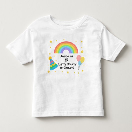 編集可能クレヨンスタイル – レインボーお祝い トドラーTシャツ (正面)
