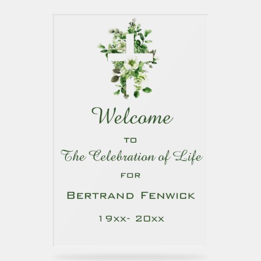 編集可能クロスとフラワークリスチャンイベント アクリルサイン (正面)