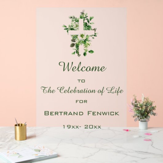 編集可能クロスとフラワークリスチャンイベント アクリルサイン (ウェディング)