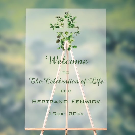 編集可能クロスとフラワークリスチャンイベント アクリルサイン (ニュートラル)