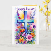 編集可能クロスと花イースター カード (黄色い花)