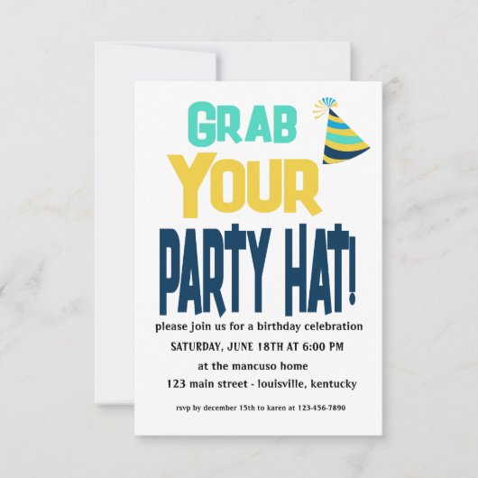 編集可能グラブあなたのパーティー帽子誕生日招待状 招待状 (正面)