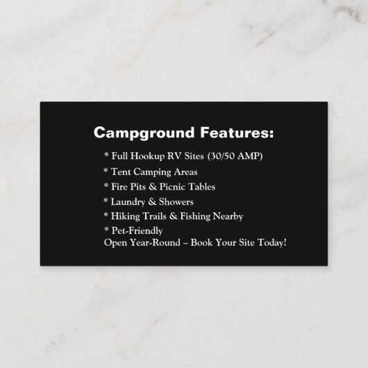 編集可能グランピンリゾート自然連絡デザイン 名刺 (裏面)