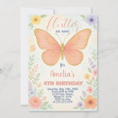 編集可能グリッターバタフライ誕生日招待状 招待状 (正面)