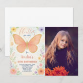 編集可能グリッターバタフライ誕生日招待状 招待状 (正面/裏面)