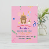 編集可能グリーナリーベア誕生日招待状 セーブザデート (スタンド正面)