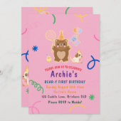 編集可能グリーナリーベア誕生日招待状 セーブザデート (正面/裏面)