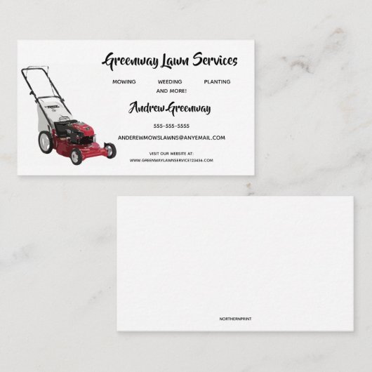 編集可能グリーンウェイレッドローンモーア 名刺 (正面/裏面)