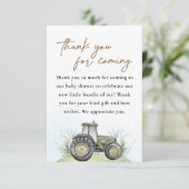 編集可能グリーントラクターファームベビースシャワー サンキューカード (スタンド正面)